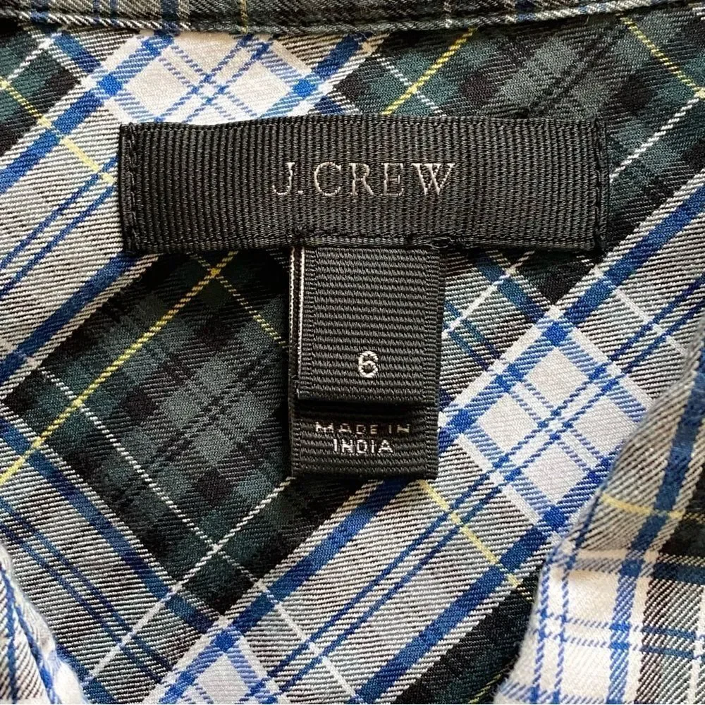 J. Crew Button Down Plaid Shirt Green Blue Black White 6